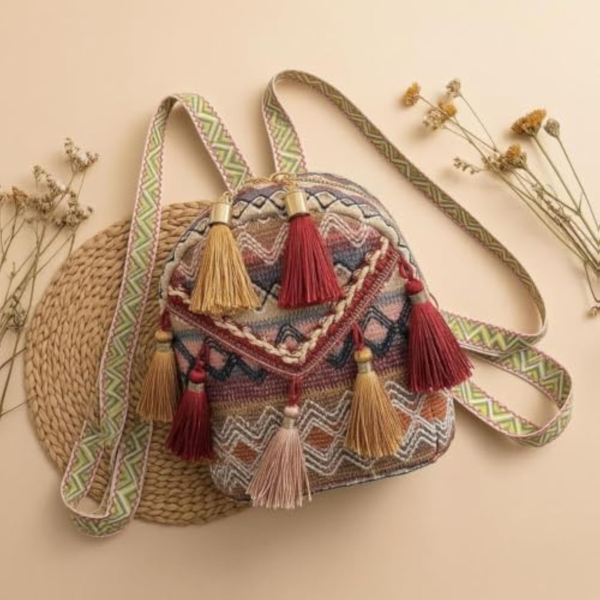 Decorative Tassels Ethnic-Style Backpack, Orange