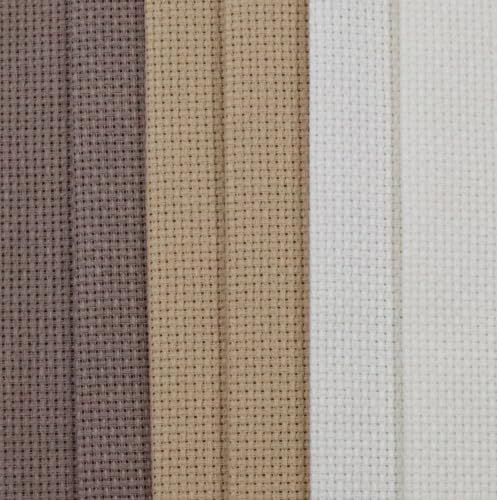 Image of KCS 4 /6 pc of 12 inch x 18 inch(30cmx45cm) 16 Count Cotton Aida Cloth Cross Stitch Fabric (6 pc,Antique White +Coffee+Khaki)