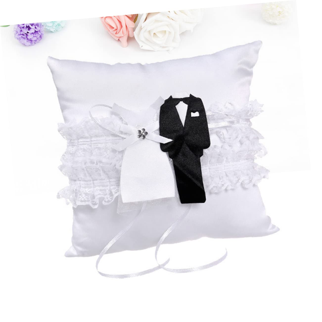 Abaodam 3 Stücke Hochzeit Träger Kissen Spitze Container Für Hochzeit Träger Für Hochzeit Weiß Spitze Kissen Bogen Für Zeremonie