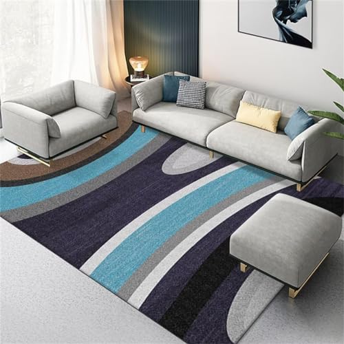 Tapis abstrait bleu 140x180cm grand format moderne et facile à entretenir - 2