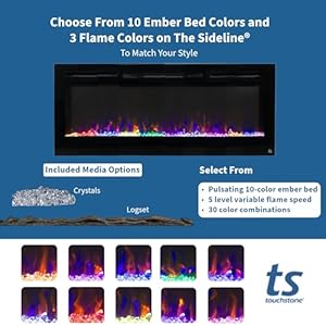 Touchstone Smart Electric Fireplace-The Forte 40" Recessed Mounted-30 Realistic Ember Color/Flame Options-1,500W Heater w/Thermostat-Black-Log & Crystal Hearth Options-Alexa/WiFi Enabled Touchstone Smart Electric Fireplace The Forte 40 Recessed Mounted 30 Realistic Ember ColorFlame Options 1500W Heater wThermostat Black Log Crystal Hearth Options AlexaWiFi Enabled