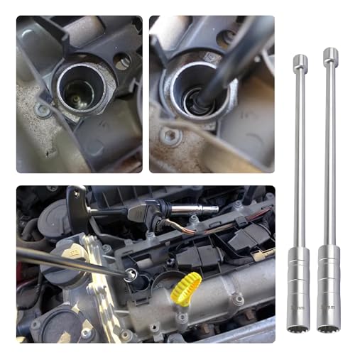 Image of 14mm+16mm Extend Spark Plug Socket Compatible with BMW Nissan More Car | Thin Wall 12 Points 3 /8 inch Drive Spark Plug Removal Tool,Steel Magnetic Spark Plug Socket Set Car Tools (14mm+16mm Extend)