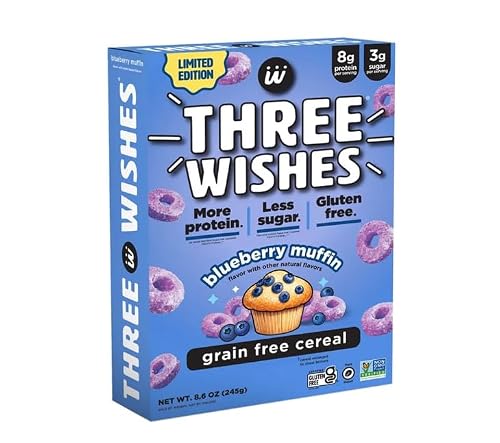 Three Wishes Gluten Free Protein Cereal, Grain Free, Vegan, Blueberry 6pk