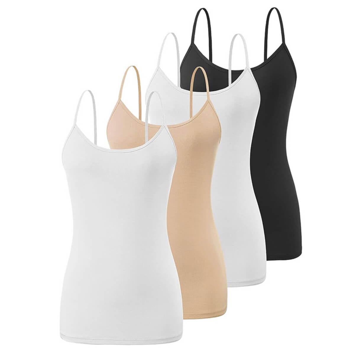 Xianyiss Women's White Beige 4-Piece Vest Top For : Basic Camisole With Adjustable Spaghetti Straps, Suitable For And Girls