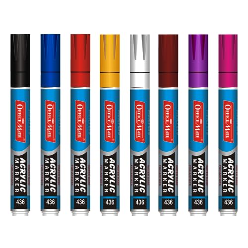 Image of Soni Officemate Regular Acrylic Marker | Pack of 8 (Mix) | Water-Based Ink | For Canvas, Paper, Glass & More | 4.5 mm Bullet Tip