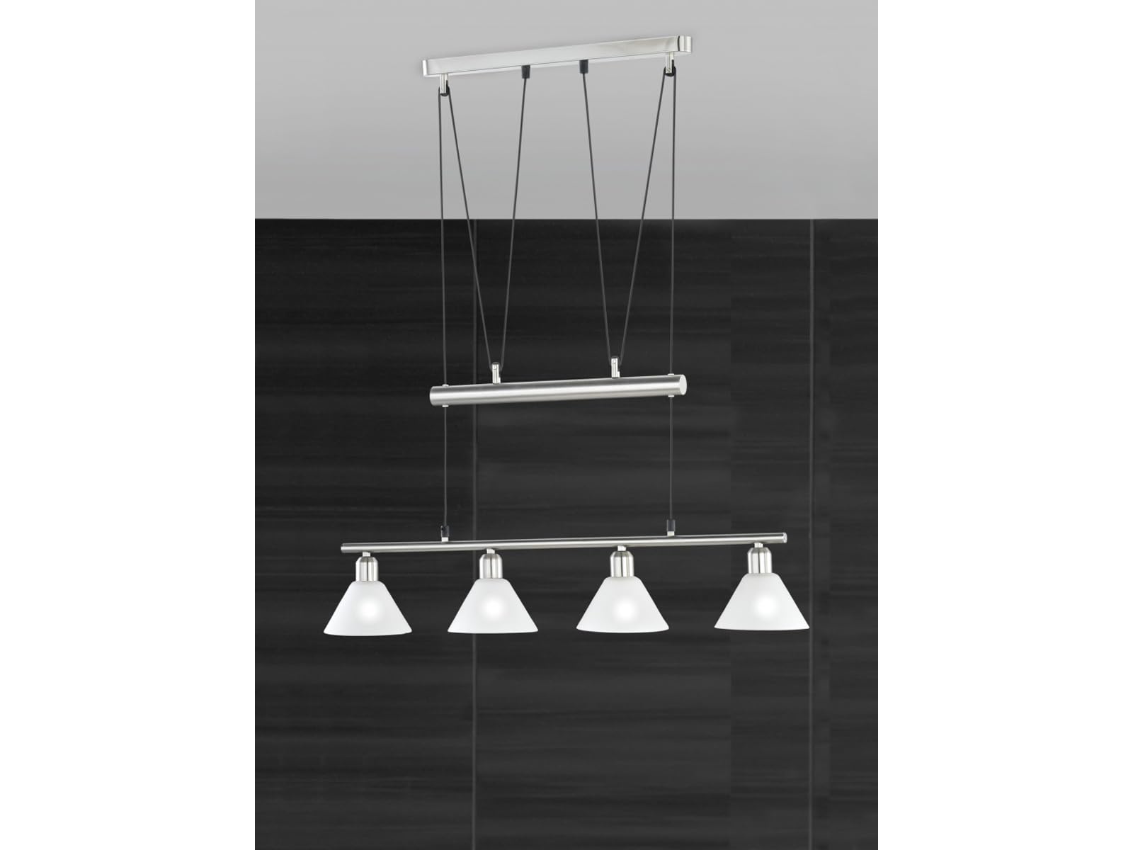 Trio Leuchten JoJo-Pendelleuchte Stamina 3751041-07, Metall Nickel matt, Glas opal weiß matt, exkl. 4x E14, höhenverstellbar, 40W