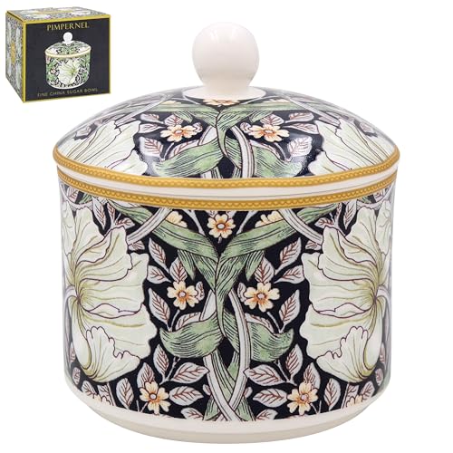 The Leonardo Collection William Morris - Azucarero Pimpernel | Elegantes azucareras para té y café | Azucarero de cerámica duradero para el hogar y la cafetería | Elegante almacenamiento de azúcar