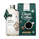 Natural Force Organic Ground Dark Roast Clean Coffee + Creamy Vanilla MCT Oil Bundle – Flavored MCT Creamer & Mold & Mycotoxin Free Coffee – Non-GMO, Keto, Paleo, and Vegan- 10 Oz Bag and 16 Oz Bottle