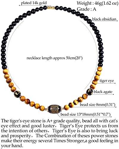 Jewever Feng Shui Black Obsidian with Tiger Eye Necklaces for Women Men’s Necklace Healing Crystals Amulet Bring Good Luck and Wealth2