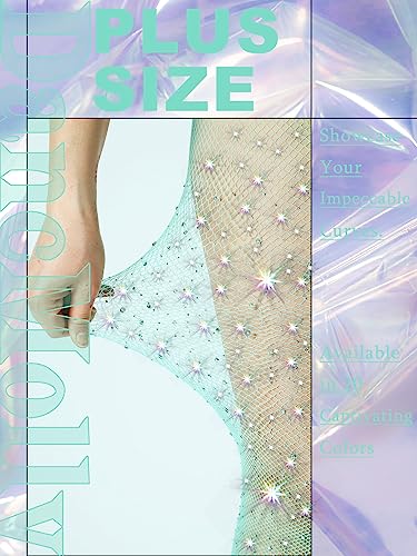 Image of DancMolly 10X Strong Ultra Sparkly Rhinestone Fishnet Stockings, Plus Size Sparkle Tights for Women Sexy Party Concert Outfit