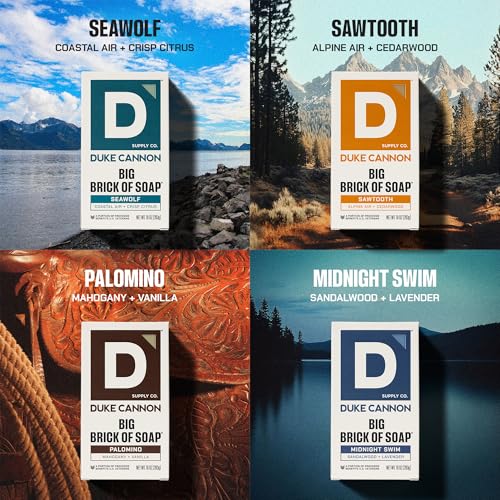 Image of Duke Cannon Big Brick of Soap Variety Pack - Midnight Swim, Sawtooth, Palomino & Seawolf, Large 10 oz Triple Milled Men's Bar Soap Set, Long-Lasting Body Soap Bundle