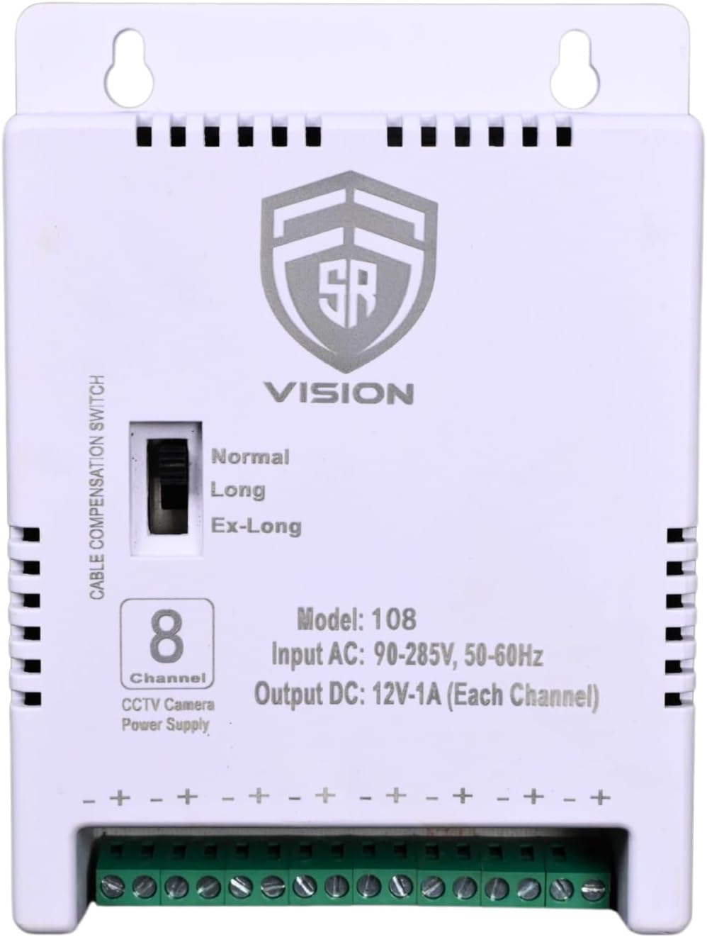 SR VISION Shield Plus 8 Channel AC 150-285V SMPS Output, Power Supply Adapter up to 8 CCTV Cameras Power Supply for Video Surveillance Camera System (White)