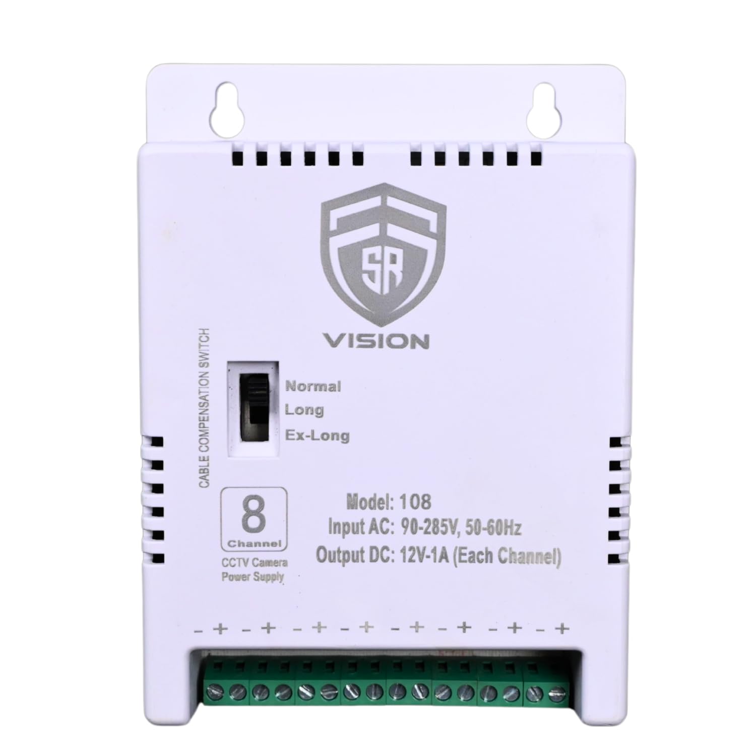 SR VISION Shield Plus 8 Channel AC 150-285V SMPS Output, Power Supply Adapter up to 8 CCTV Cameras Power Supply for Video Surveillance Camera System (White)