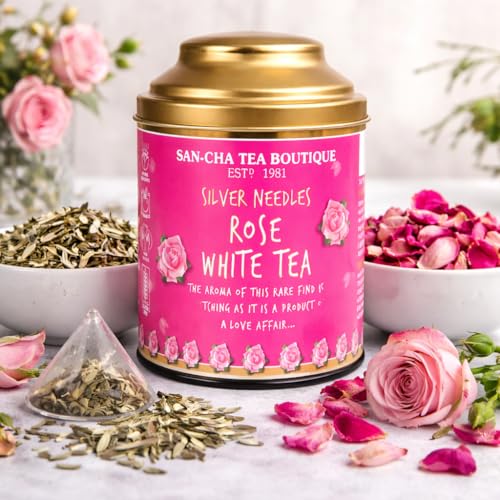 Image of Sancha Tea Boutique, Rose White Tea, 75g Loose Leaves | Antioxidant-Rich White Tea with 100 Petal Wild Rose | Detox, Skin Rejuvenation & Relaxation Tea