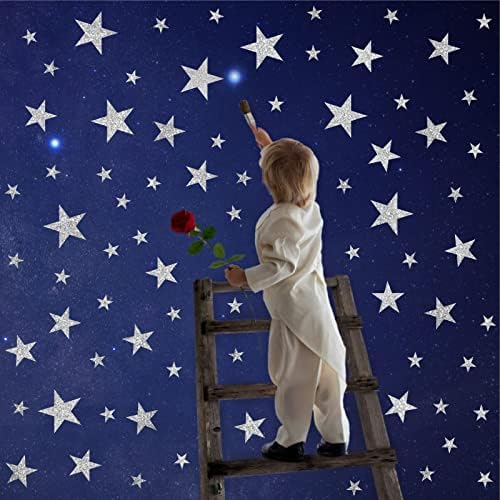 Star Wall Decals (144 Count) Star Decals Nursery Decals Removable Peel&Stick Wall Decals (Vintage Silver)