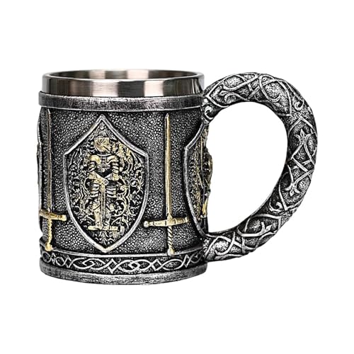 Boccale di birra medievale - Tazza da caffè cavaliere in acciaio inossidabile | Boccale da birra da 450 ml dal design unico | Tazza versatile per birra, caffè, tè, perfetta per i cavalieri, regalo per