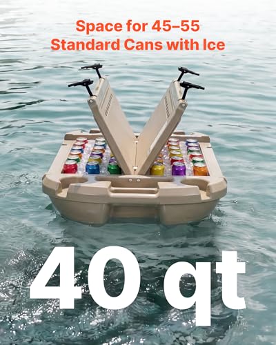 Image of VEVOR Floating Cooler 40 QT Floating Ice Chest with Wheels & Tow Rope, Premium LLDPE Amphibious Drink Cooler for Water & Land, Cruise Stable on Lake, River, Pool, Beach, Kayak