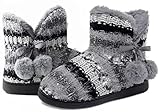 GURGER Botas Casa Mujer Invierno Estar Botas Pantuflas Calentitas Zapatillas de Casa Botines Negro Gris Talla 39 40