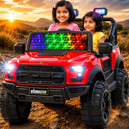 Image of Wish Master 4x4 Off-Road Electric Ride-On Jeep for Kids | 12V Battery, Remote & Manual Drive | Big Size Jeep with Music, Lights & Safety Belt