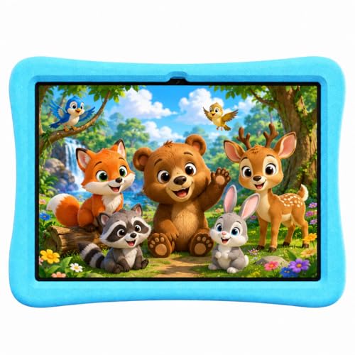 SVITOO Kids Tablet 10 Inch, Android Tablets Toddler Tablet with Parental Controls, 20GB Ram 64GB ROM 1TB Expandable, Dual Camera, 6000mah WiFi 6, Shockproof Eva Case Blue