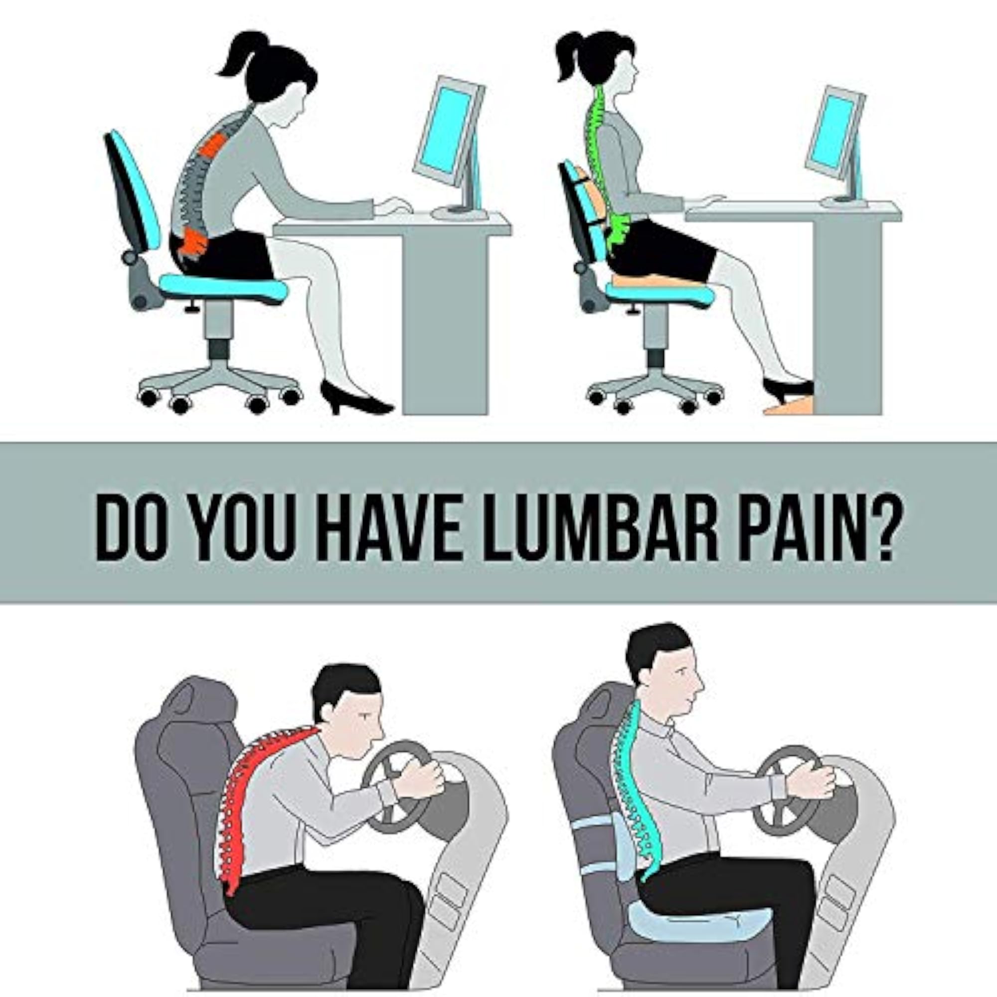 Car Backrest Support Chair and Car Seat for Back Pain
