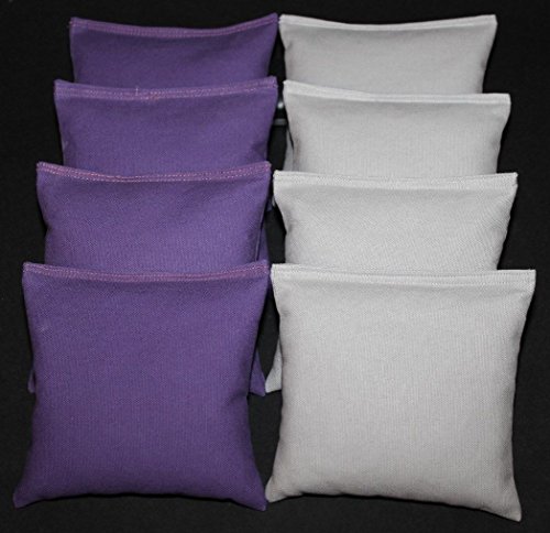 BackYardGamesUSA 8 All Weather Waterproof Cornhole Bags Pick Your 2 Colors Resin Fill 23 (Purple/Gray)