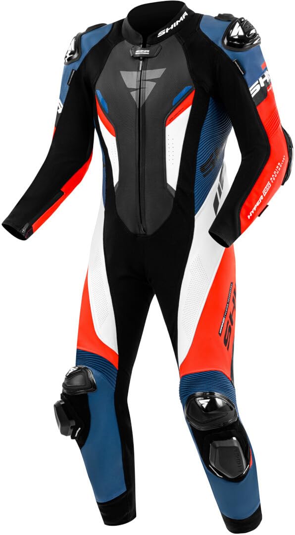 SHIMA Hyper RS perforierte 1-Teiler Motorrad Lederkombi, schwarz/weiß/rot/blau, 50