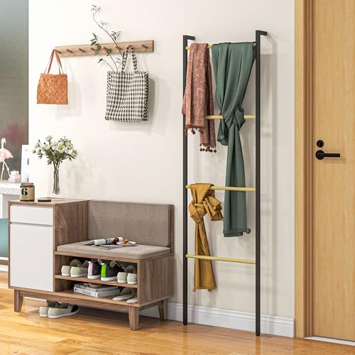 HOMCOM Toallero de 4 Niveles Toallero Escalera Apoyado en la Pared Toallero de Baño con 4 Barras de Bambú y Marco de Acero 49x5,5x167,5 cm Negro y Natural - imagen 6