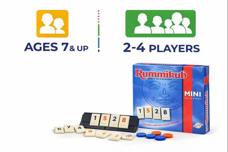 Image of Rummikub Mini Original Family Strategy Board Game for Kids & Adults | Travel Size | 2-4 Players | Educational Number Game | Ages 7+