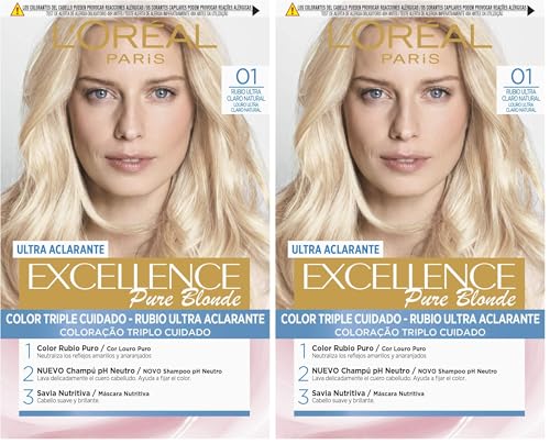 L'Oreal Paris Excellence Coloración Creme Triple Protección, Tono 01 Rubio Ultra Claro Natural, 1 Unidad (Paquete de 2)