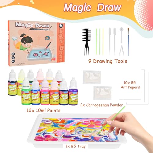 GOLDGE 12-Colour Water Marbling Paint Kit for Kids – Arts and Crafts for Kids with Tray & Tools – Gifts for for Girls & Boys Ages 6-12 Toys for 6 7 8 9 10 11 12 Years Old - Image 2