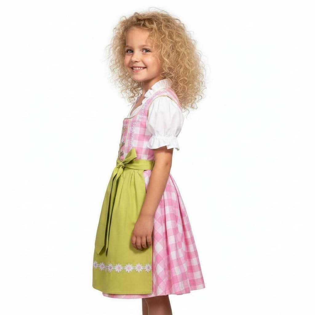 German Dress for Girls Bavarian Dirndl Oktoberfest Children Dress Carnival Halloween Size 2T,4T,6,8,10,12,14, Pink, 6