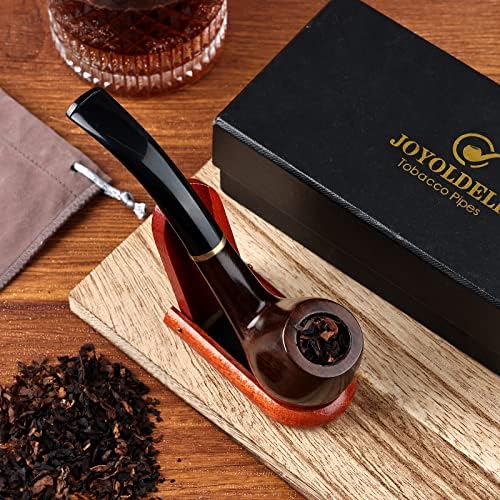 Joyoldelf Tobacco Pipes, Handmade Ebony Wooden Smoking Pipe with Box Perfect for Beginner Pipe Kit for Smoking with Gift Set