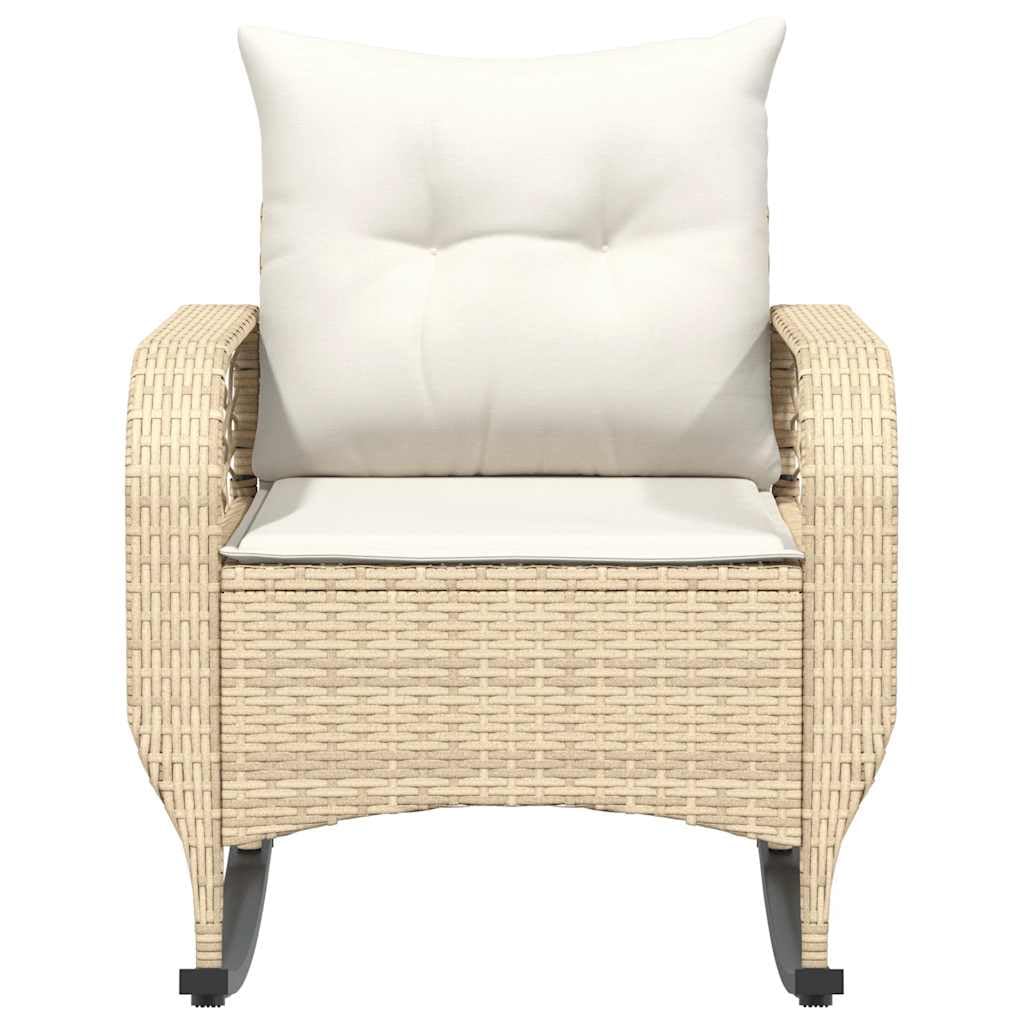 Silla mecedora de jardín beige, ratán sintético, acero, 67x75x75 cm, resistente a UVA, capacidad 110 kg