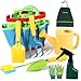 YushengTai Attrezzi da giardino per bambini, in plastica e acciaio inox, set di attrezzi da giardino con paletta, brocca e guanti, grembiuli, rastrello da giardino