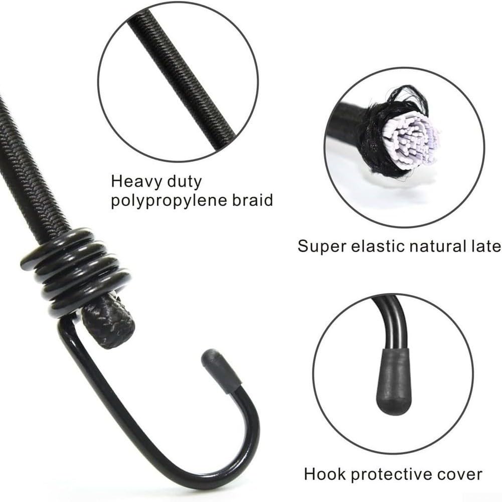 Lot de 10 tendeurs élastiques robustes avec crochets, résistance à la traction de 35 kg, pour sécuriser le chargement sur la moto et le camping (120 cm x 10 pièces)