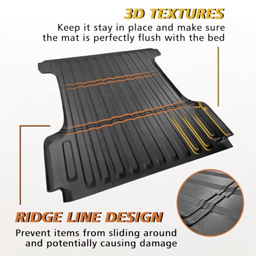 Image of TripleAliners Truck Mat Compatible with 2019-2026 RAM 1500 5.7FT Accessories, Truck Bed Mat Heavy Duty Custom Fit All Weather Protection TPE Pickup Liner, with Floor Mats