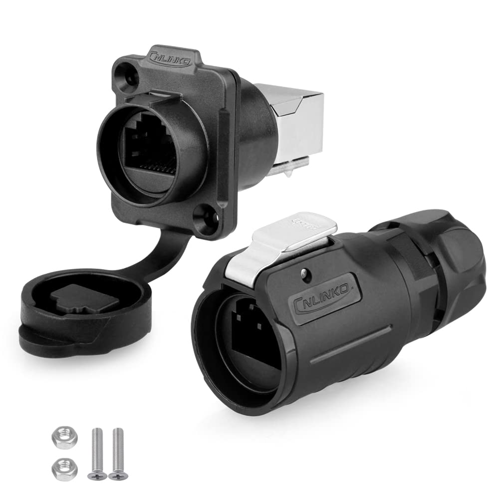 CNLINKO LP-16 RJ45 Industrial Waterproof Connector IP67 CAT.5E Circular Connector Quick Plugging Aviation Connector Fast Release 8P8C Connector PBT Plastic Shell Connector Flange Socket