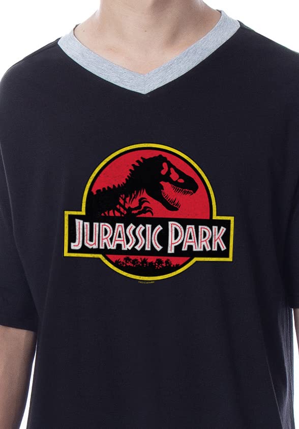 INTIMO Jurassic Park Mens' Dinosaur Film Logo Sleep Pajama Dress Shirt2