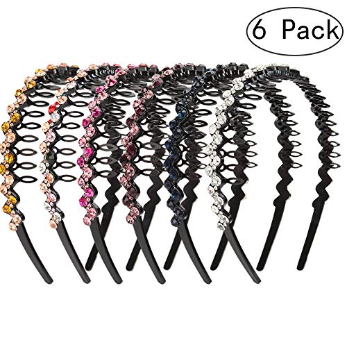 BKpearl 6 Pcs Teeth Headbands, Wave Rhinestone Headband Comb Crystal Hair Hoop for Women Girls