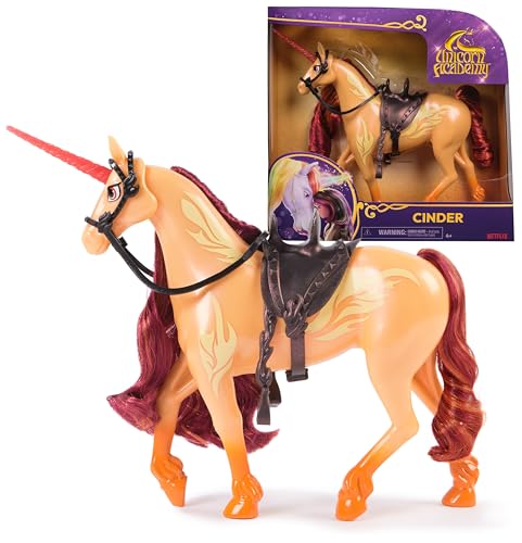 Unicorn Academy Einhorn Cinder – ca. 28 cm großes Einhorn von Valentina zur beliebten Netflix-Serie, 2 Reitzubehörteilen und abnehmbarem Zaumzeug für realistisches Rollenspiel, ab 4 Jahren Unicorn Academy Einhorn Cinder – ca. 28 cm großes Einhorn von Valentina zur beliebten Netflix-Serie, 2 Reitzubehörteilen und abnehmbarem Zaumzeug für realistisches Rollenspiel, ab 4 Jahren