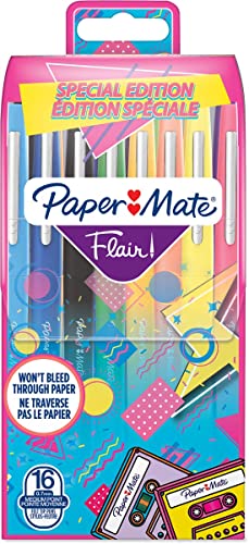 Paper Mate Flair Pennarelli con punta in feltro | punta media (0,7 mm) | assortimento di colori Retro | Set da 16 pezzi