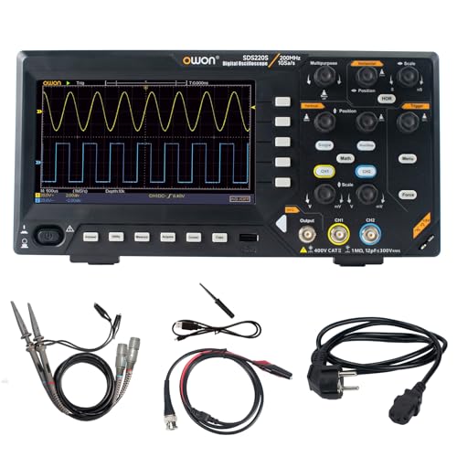 Image of OWON Digital Oscilloscope with Dual-Channel Channels and Screen 7 inch, TFT-LCD Display, Portable Oscilloscope with 1GS /s Sampling Rate, Bandwidth 200MH,8K Waveform Length,SDS220S