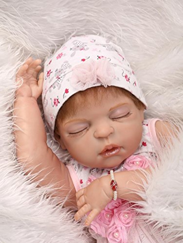 Reborn Baby Dolls Silicone Full Body Girl Sleeping Reborn Dolls Realistic Soft Vinyl Baby Doll Lifelike 22'' Newborn Doll Children Gifts