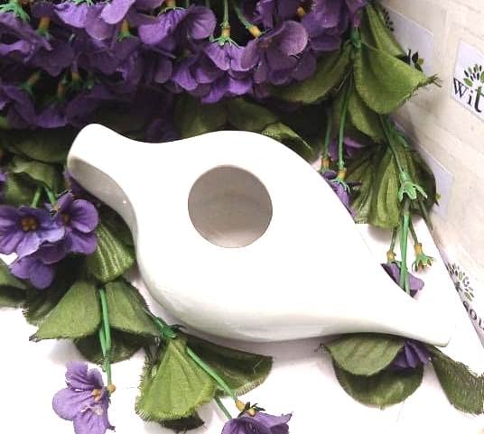 WITSOUL Ceramic Handmade JAL NETI POTS/Ceramic Neti Pots/Pot for Healthy Sinuses for Nasal Cleansing (WHITE)