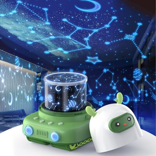 Luz Nocturna para Bebé,6 Películas Proyector de Estrellas de Luz Nocturna para Niños con 7 colores y 3 Brillos,Lámpara de Proyección para Bebé Recargable con Rotación de 360° para Dormitorio (Verde)