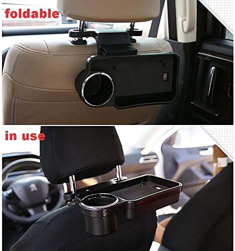 Image of Oshotto (FT-04) Foldable Car Auto Headrest Rear Back Seat Table Drink Food Cup Tray Holder Compatible with Jaguar XF /XS - Black