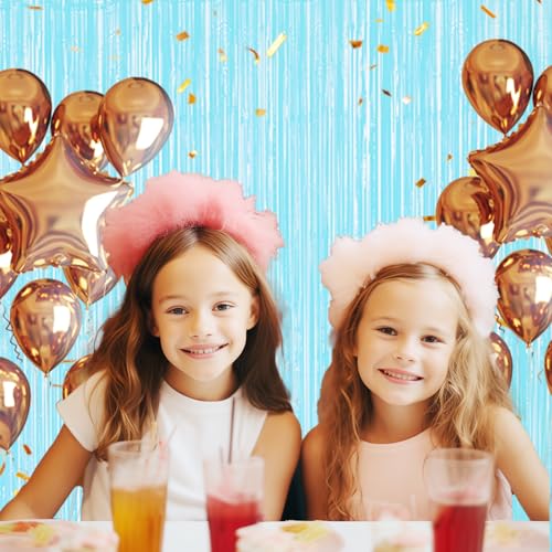 Image of DECOCKRAT 3 Pack Foil Fringe Backdrop - Pastel Blue Shiny Tinsel Curtains for Party Decoration /Photo Booth Props - 3.3x8.2 FT Metallic Foil Backdrop for Birthday, Wedding, Graduation, Christmas.