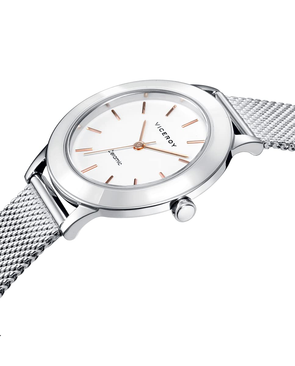 Viceroy Orologio da Donna Analogico con Ghiera in Ceramica - 32 mm - Movimento al Quarzo - Quadrante Bianco - Impermeabile 5 ATM - Maglia Milanese - Collezione Cerámica – 471182-07