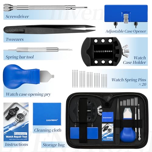 Eventronic US-1 Watch Battery Replacement Tool Kit,Watch Back Remover Tool,Watch Case Opener Tool,Watch Tools Case Back Opener,Watch Repair Kit,Watch Case Opening Pry,Spring Bar,Tweezers,With Carry Case thumb #6